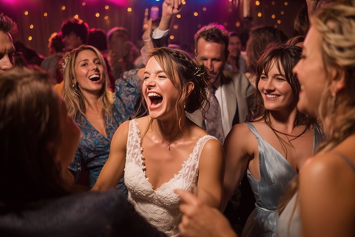 Bride dancing with her friends